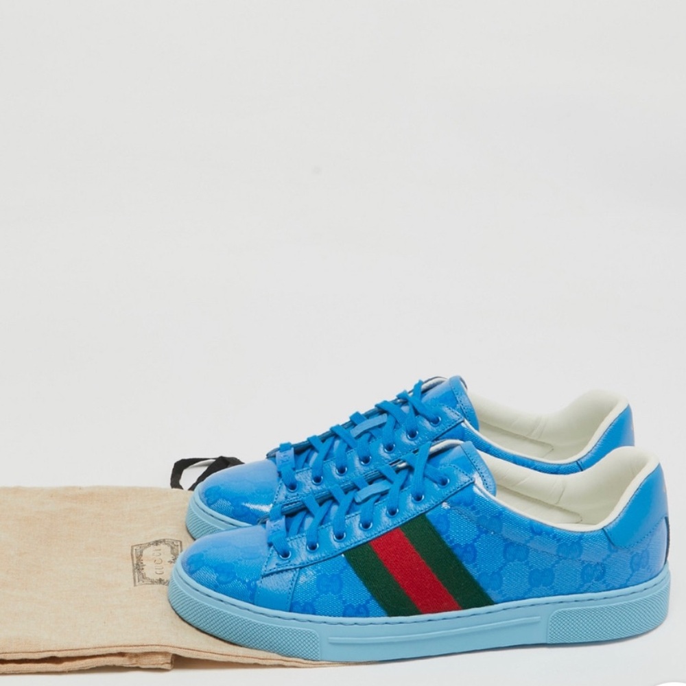 Authentic Gucci trainers Blue Sneakers with Red & Green Stripes beautiful 8 rare